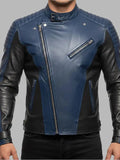 Men’s Blue & Black Leather Biker Jacket