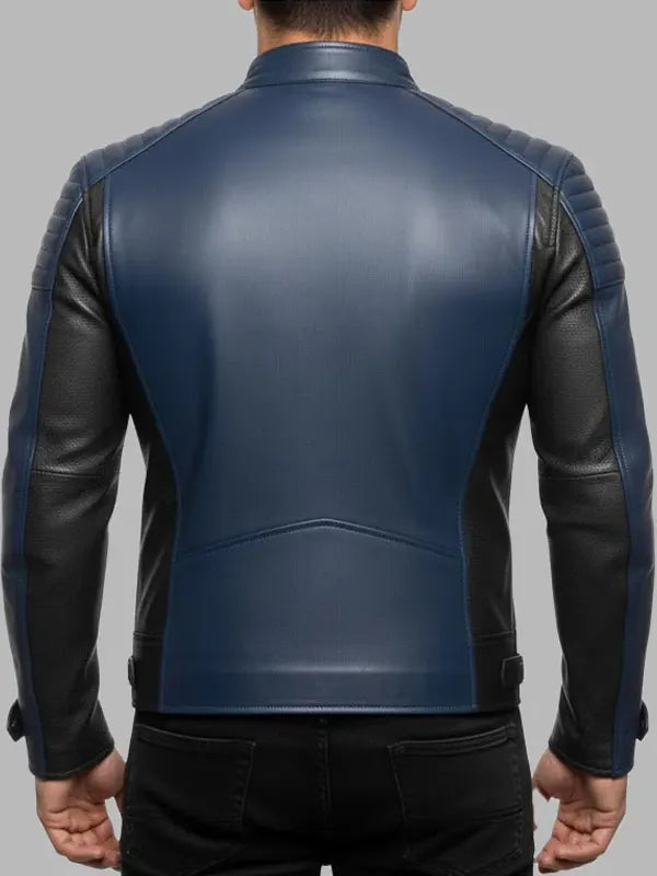 Men’s Blue & Black Leather Biker Jacket