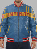 Men's Blue Leather Motorcycle Jacket Biker Bomber