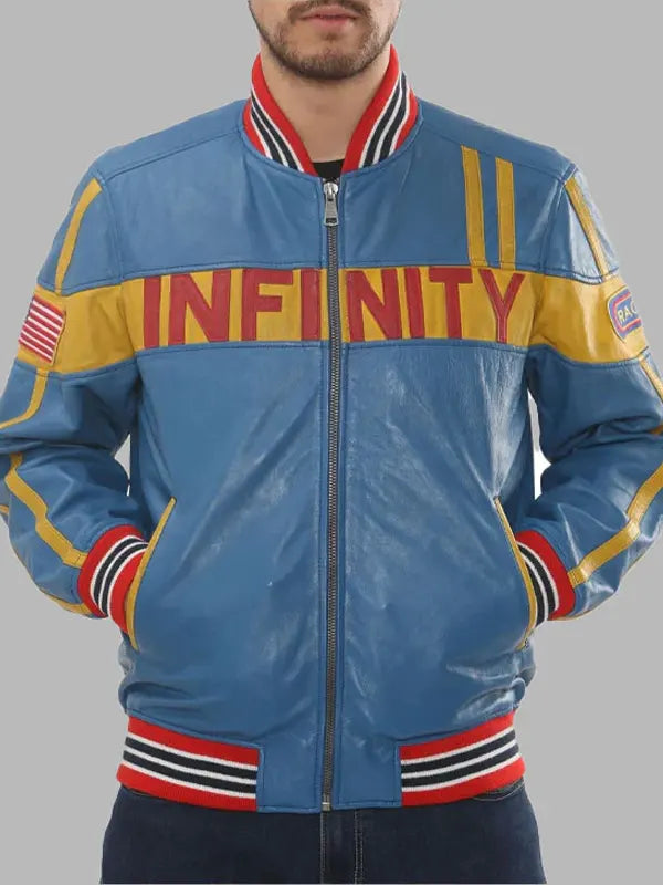 Men's Blue Leather Motorcycle Jacket Biker Bomber