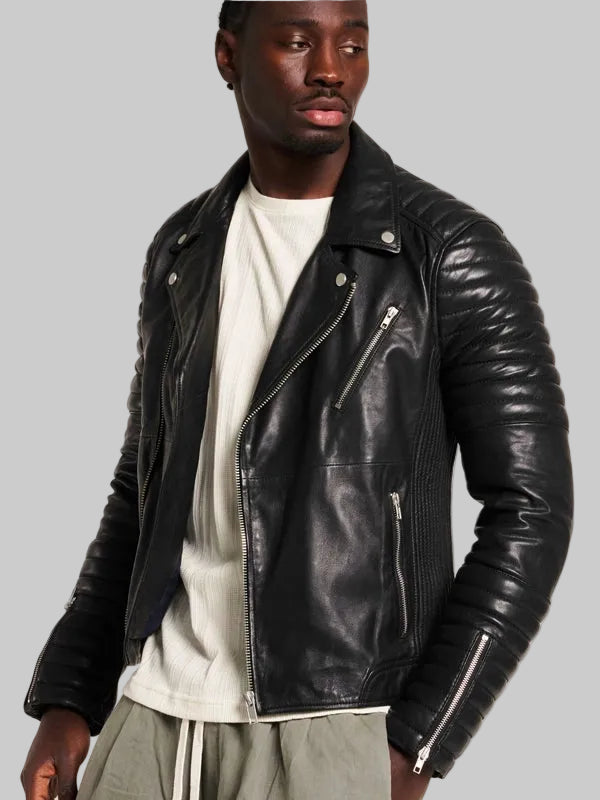 Mens-Black-Leather-Biker-Jacket-With-Quilted-Ribbed-Sleeves
