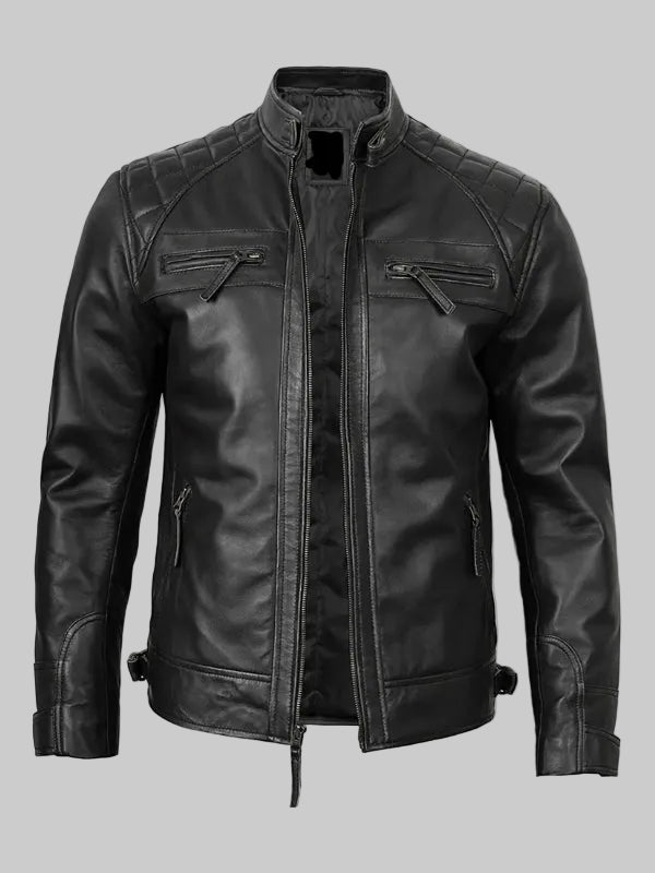 Mens-Black-Real-Leather-Cafe-Racer-Jacket-Diamond-Pattern-Shoulders