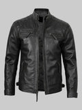 Mens-Black-Real-Leather-Cafe-Racer-Jacket-Diamond-Pattern-Shoulders
