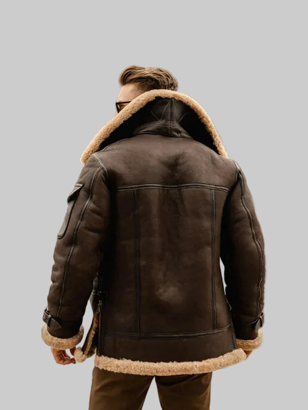 Mens-Brown-B3-Flying-Aviator-Shearling-Leather-Long-Jacket-Back
