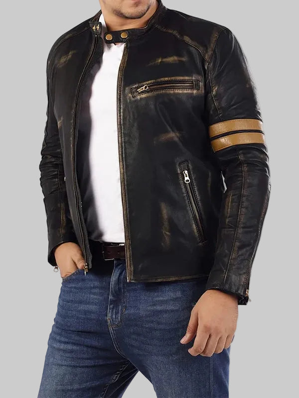 Mens-Distressed-Black-Cafe-Racer-Leather-Jacket