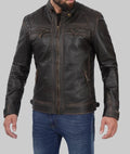 Mens-Distressed-Cafe-Racer-Leather-Jacket-Black