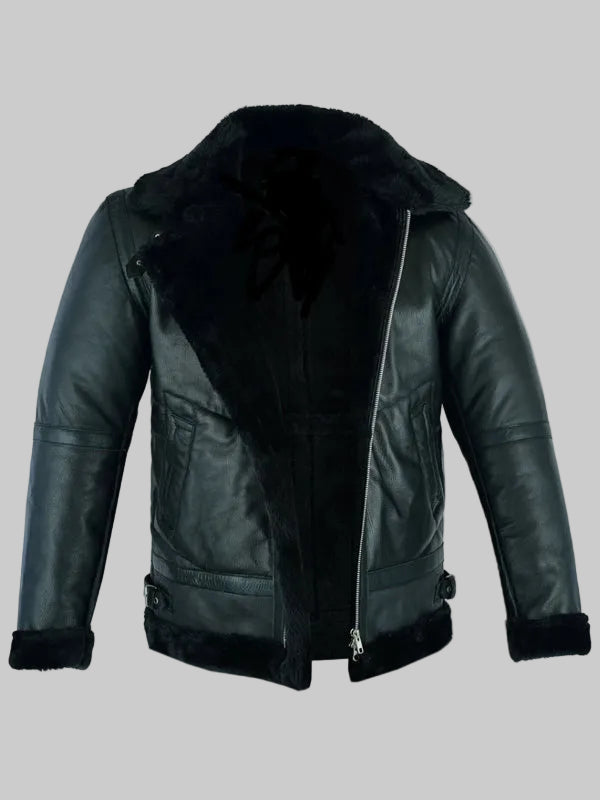 Mens-Shearling-Leather-Black-Fur-B3-RAF-Aviator-Bomber-Real-Sheepskin-Jacket