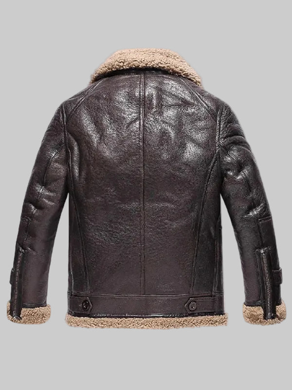 Mens-Sheepskin-Shearling-Dark-Brown-Leather-Jacket-Back