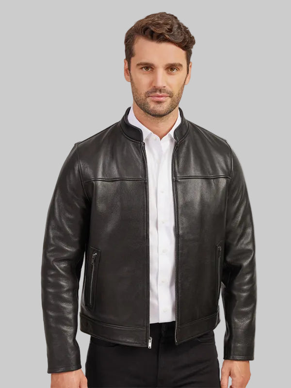 Mens-Simple-Black-Leather-Racer-Jacket