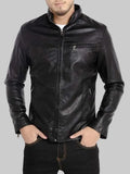 Mens-Stand-Collar-Leather-Jacket-Motorcycle-Lightweight