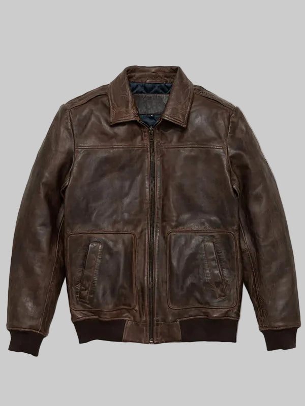Mens-Vintage-Lambskin-A2-Brown-Leather-Bomber-Jacket