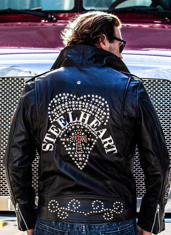 Mens-Vintage-Steelheart-Black-Leather-Biker-Jacket