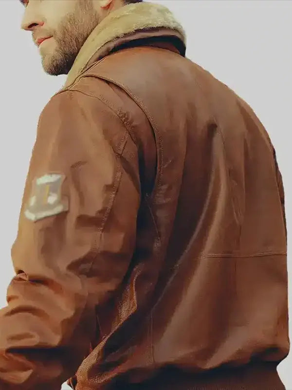 Michael Brown Real Leather Bomber Jacket With Fur Collar