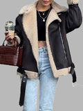 Naomi Faux Lamb Fur Leather Dark Brown Bomber Jacket