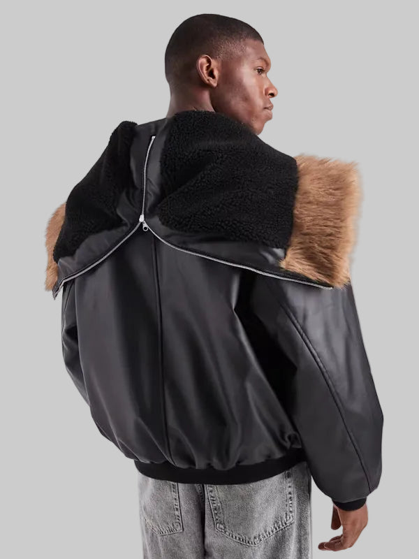 Oversized-Bomber-Jacket-With-Faux-Fur-Hood-In-Black-Color