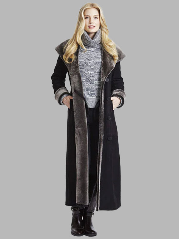 Patricia Black Long Hooded Shearling Coat