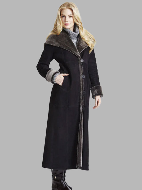 Patricia Black Long Hooded Shearling Coat