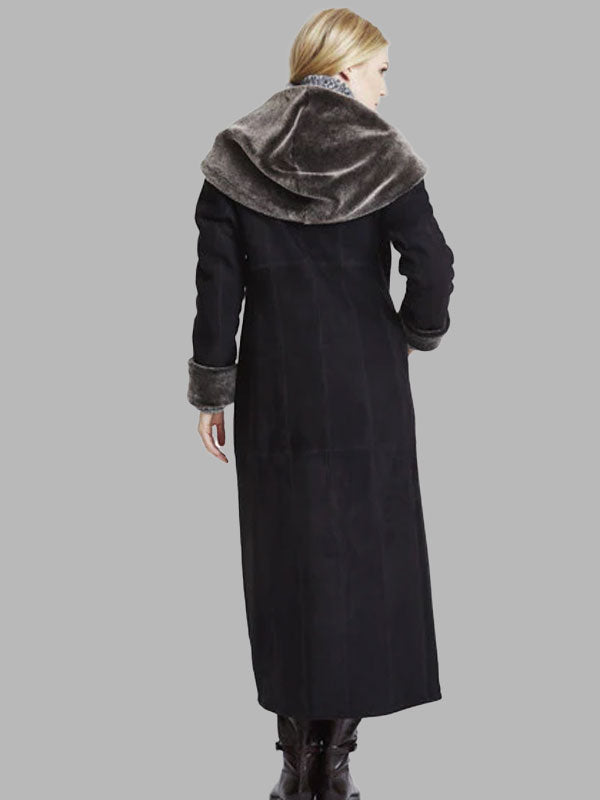 Patricia Black Long Hooded Shearling Coat