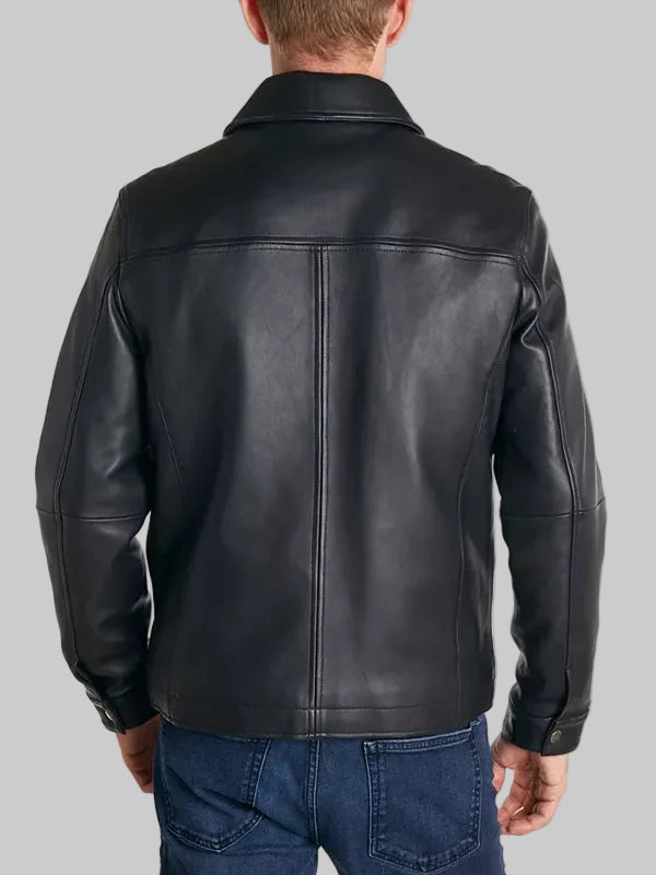 Perry-Ellis-Mens-Classic-Black-Leather-Jacket-Back