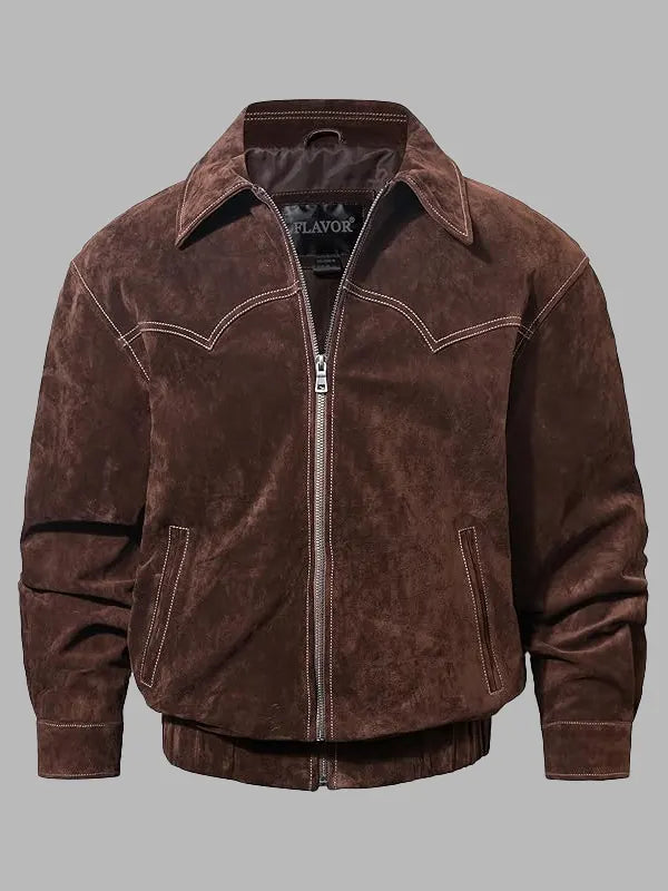 Sammy Dark Brown Suede Leather Bomber Jacket