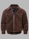 Sammy Dark Brown Suede Leather Bomber Jacket