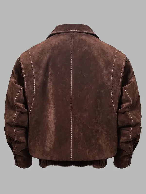 Sammy Dark Brown Suede Leather Bomber Jacket