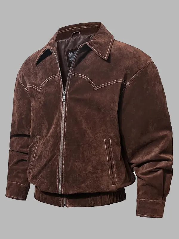 Sammy Dark Brown Suede Leather Bomber Jacket