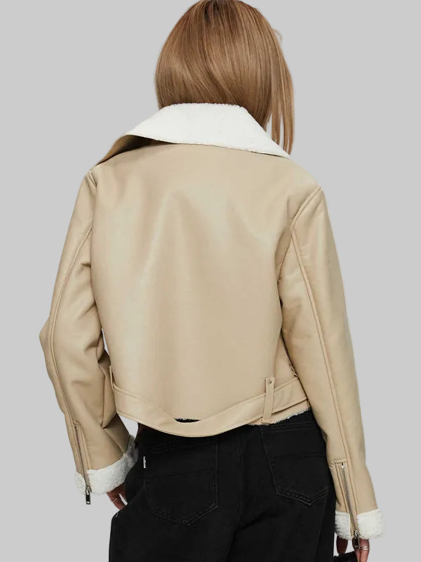 Shearling-Trim-Faux-Leather-Beige-Jacket