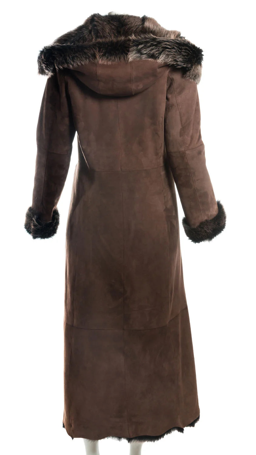 Women Full Length Brown Toscana Shearling Sheepskin Coat