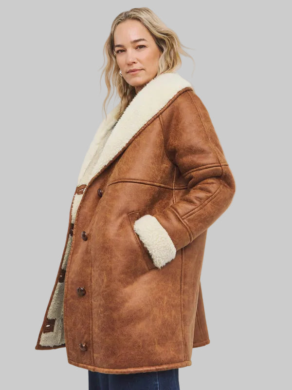 Tan-Mid-Length-Shearling-Jacket
