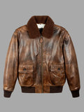 Richard Distressed Leather Bomber Fur Collar Jacket