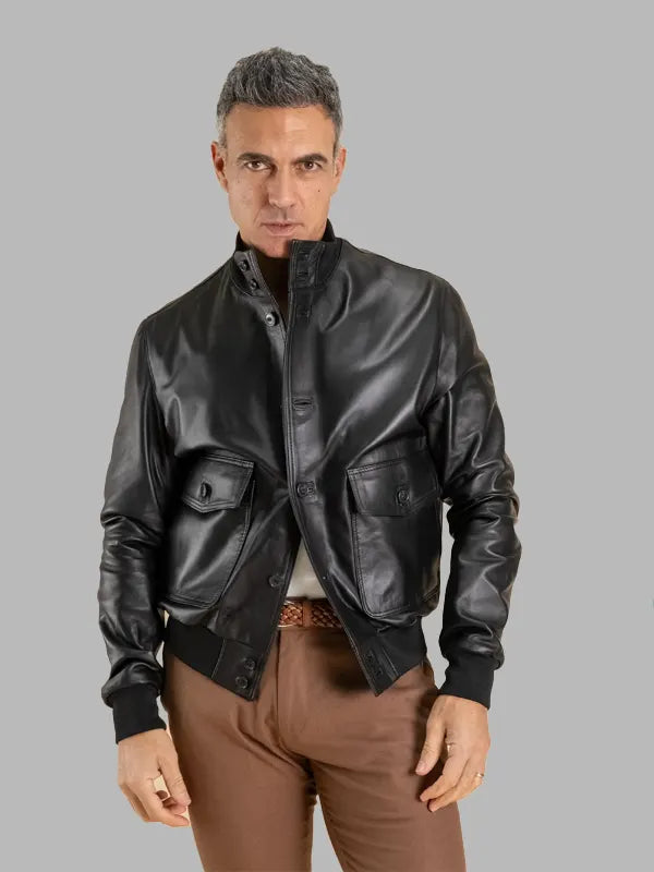 Samuel Black Real Leather Bomber Jacket