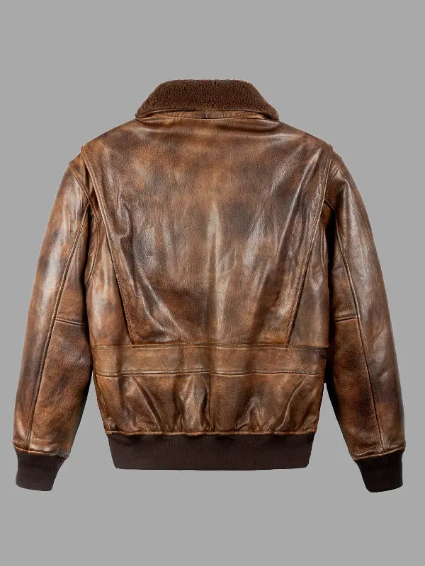 Richard Distressed Leather Bomber Fur Collar Jacket