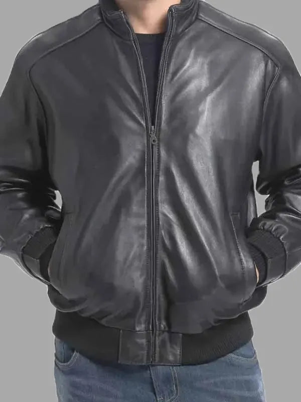 Nathaniel Black Real Leather Bomber Jacket