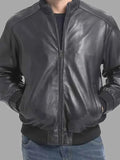 Nathaniel Black Real Leather Bomber Jacket