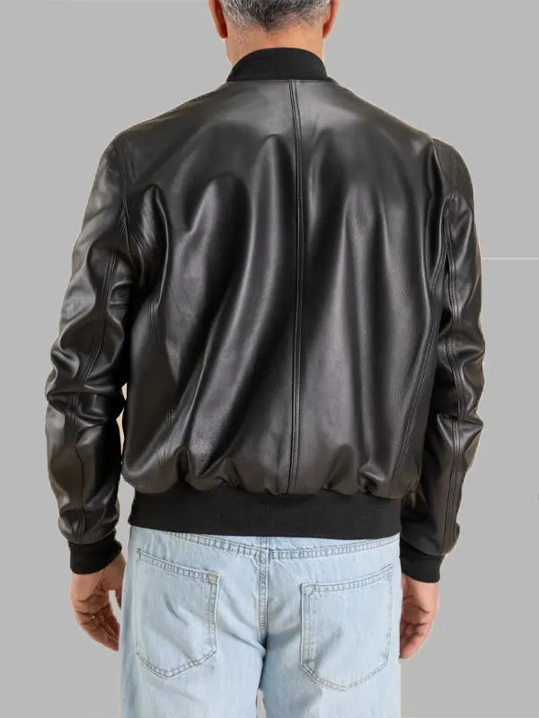 Samuel Black Real Leather Bomber Jacket