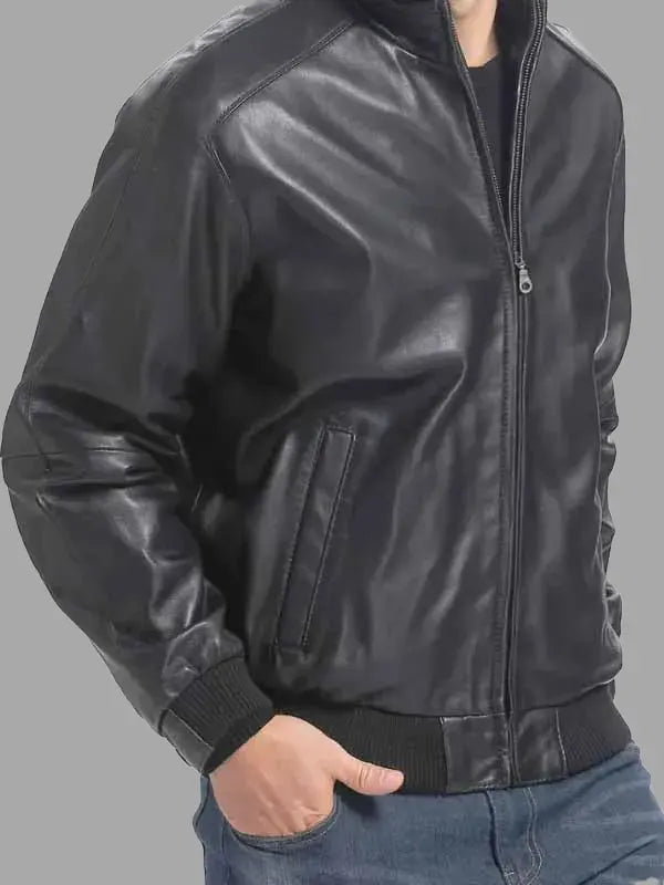 Nathaniel Black Real Leather Bomber Jacket