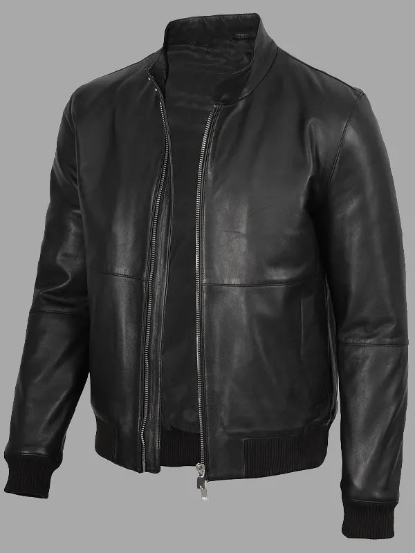 Julian Black Real Leather Bomber Jacket