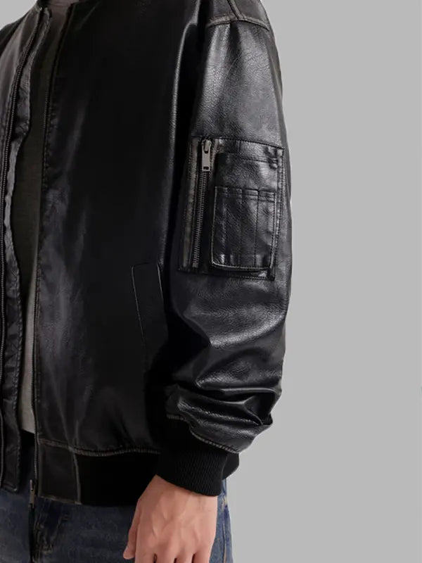 Jeffery Black Faux Leather Bomber Jacket