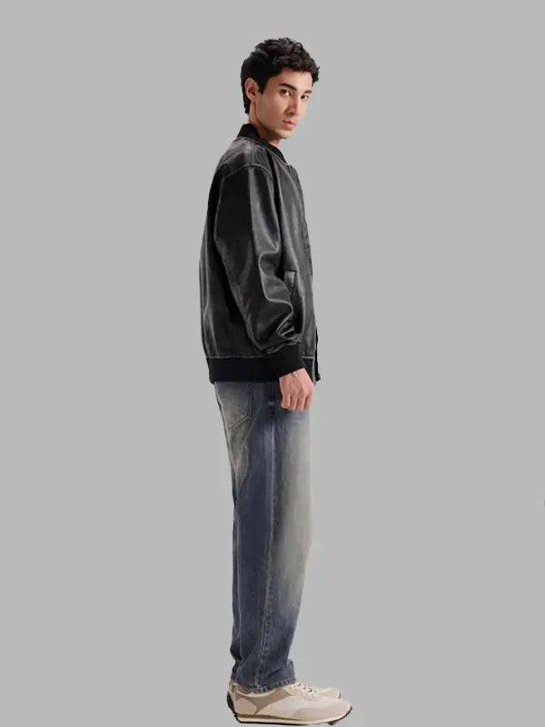 Jeffery Black Faux Leather Bomber Jacket