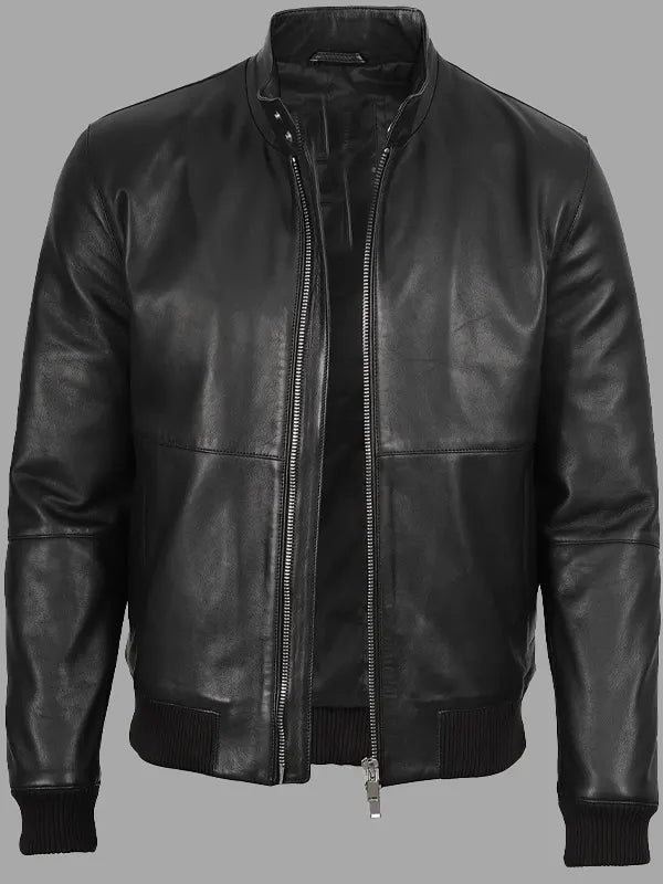 Julian Black Real Leather Bomber Jacket