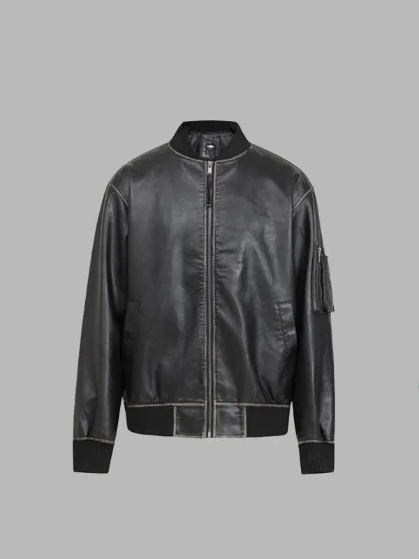 Jeffery Black Faux Leather Bomber Jacket