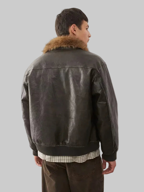 Vintage-Leather-Look-Bomber-Jacket-With-Faux-Fur-Collar-Brown