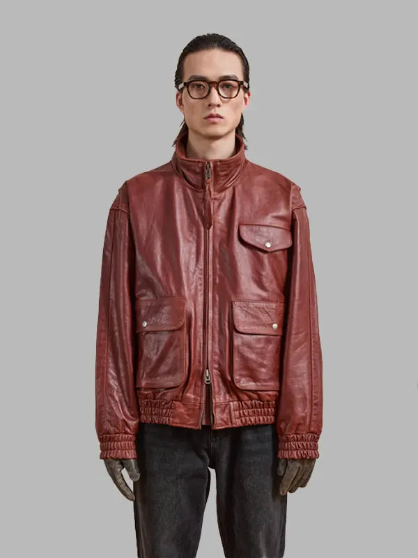 Willis Dark Brown Real Leather Bomber Jacket