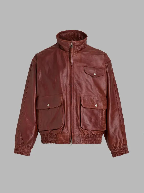 Willis Dark Brown Real Leather Bomber Jacket