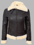 Wilma Dark Brown Leather Bomber Jacket with Beige Shearling Fur