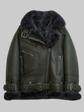 Women-Green-RAF-Aviator-Styled-Lambskin-Black-Shearling-Leather-Jacket