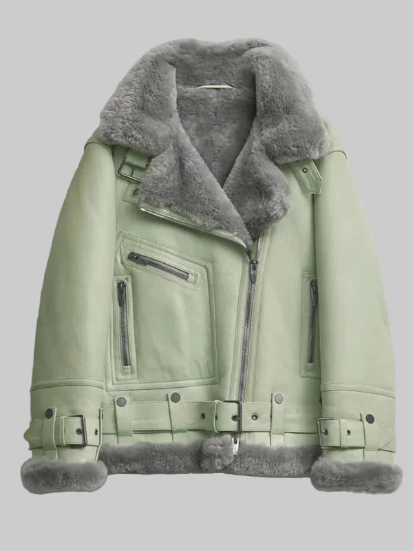 Women-Green-RAF-Aviator-Styled-Sheepskin-Shearling-Leather-Jacket
