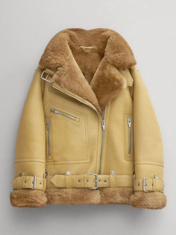 Women-Light-Brown-RAF-Aviator-Styled-Sheepskin-Shearling-Leather-Jacket