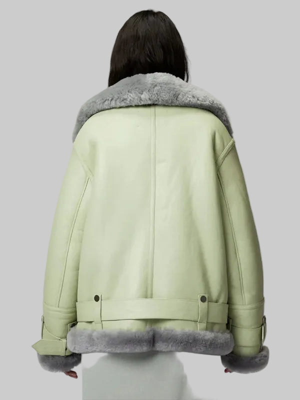 Women-RAF-Aviator-Styled-Sheepskin-Shearling-Green-Leather-Jacket